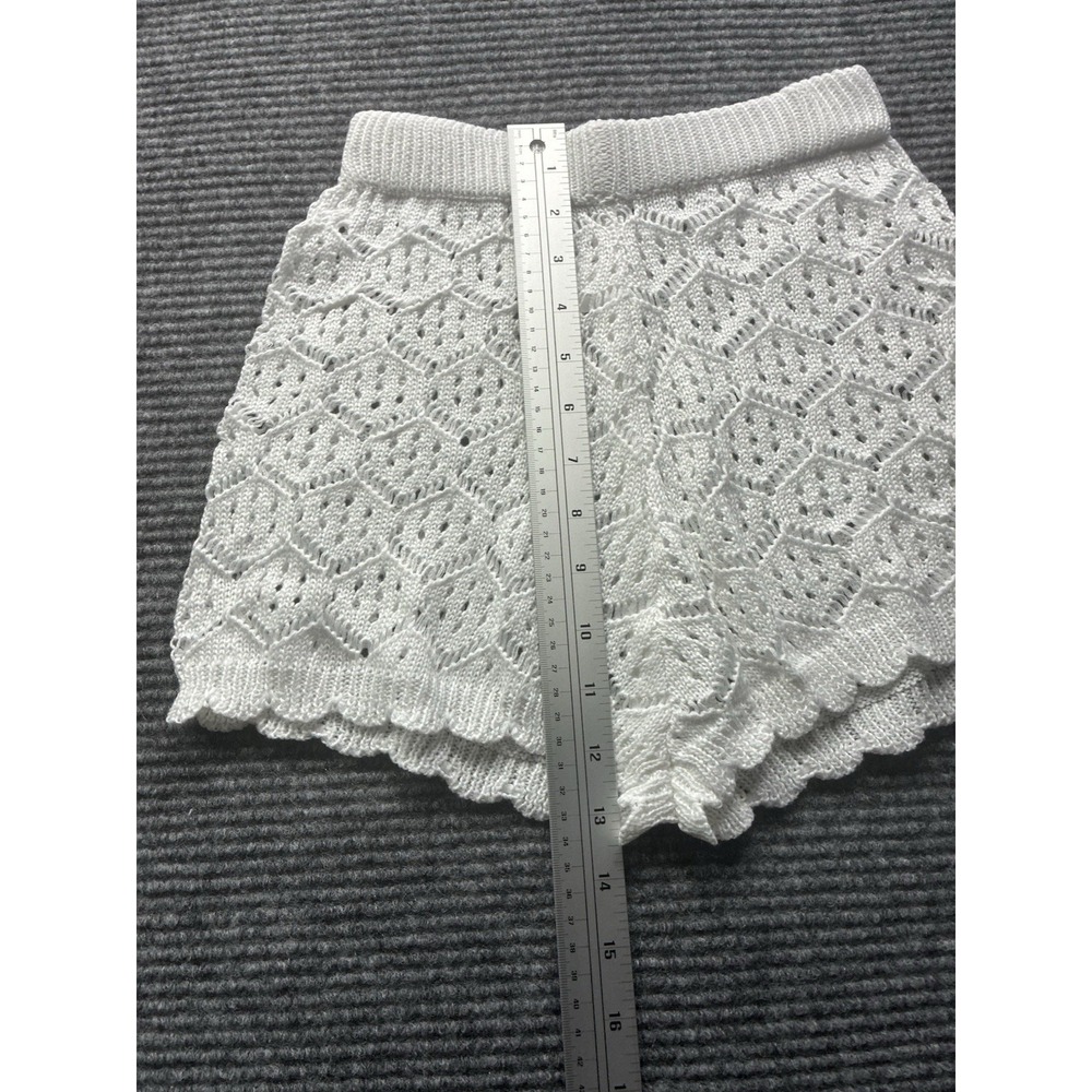 Women's Crochet 2 PC Beach Swim Coverup Set Short Sleeve & Shorts Sexy White XS - Picture 8 of 13